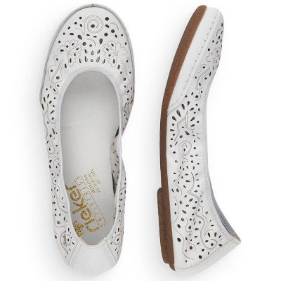 10. Rieker W RKR649 comfortable leather openwork shoes, white