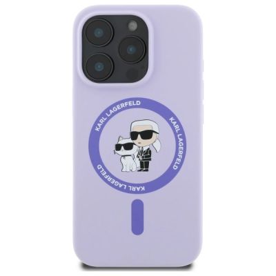 3. Karl Lagerfeld Silicone Karl&Choupette Heads Ring MagSafe Case for iPhone 16 Pro - Purple