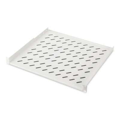 Digitus Fixed shelf 19", 1U, depth 400 mm, load capacity 15 kg, 2-point mounting, gray, screws included.