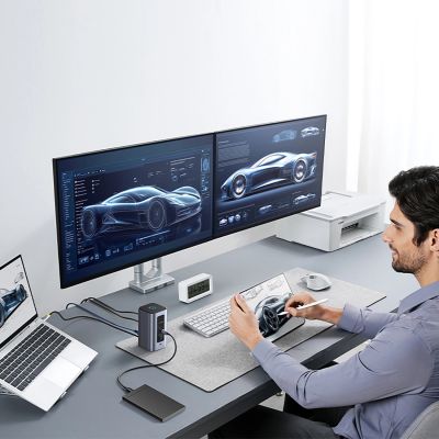 16. Baseus NU1 Air Spacemate hub 12in1 USB-C docking station - 2xHDMI 4K@60Hz 2xUSB-C 10Gb/s 2xUSB-A 5Gb/s 2xUSB-A (480Mb/s) RJ45 SD/microSD 3.0 USB-C (PD) - gray