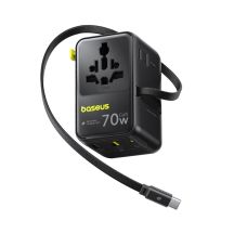 Baseus EnerCore CG11 70W 6-in-1 Travel Adapter with Retractable USB-C Cable - Black