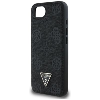 6. Guess Grained Hot Stamp Peony Triangle Logo MagSafe Case for iPhone 16e - Black