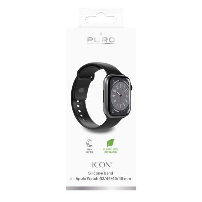 2. Puro Icon Silicone Strap for Apple Watch 42 / 44 / 45 / 49 mm - Black (2 pcs.)