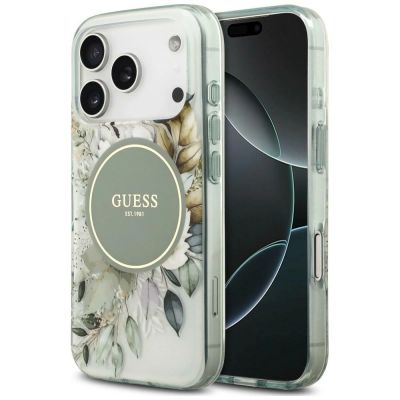Guess IML Flower & Tonal Circle MagSafe Case for iPhone 18 Pro Max / 17 Pro Max – green