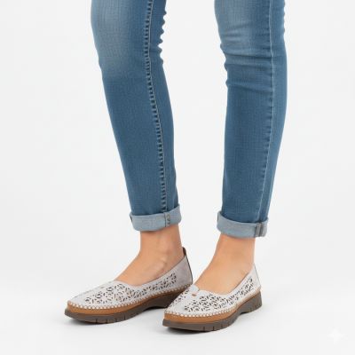 5. Women's leather openwork shoes, gray, Sergio Leone SP006