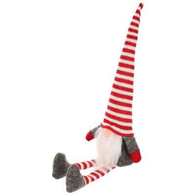 4. DECORATIVE SITTING GNOME 30+10 CM WITH A HAT AND STRIPED LEGS