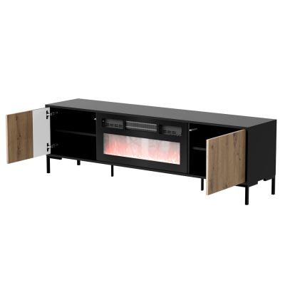 2. MERCI TV cabinet 180x40x53.5 black/artisan oak + fireplace