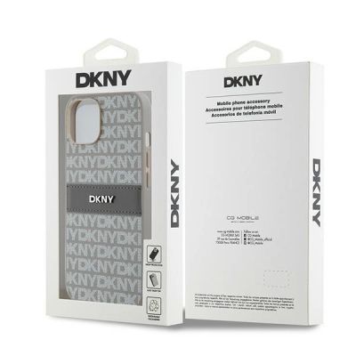 8. DKNY Leather Mono Stripe & Metal Logo case for iPhone 15 / 14 / 13 - beige
