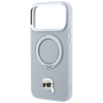 6. Karl Lagerfeld with Ring Stand 360 Karl Head Pin MagSafe Case for iPhone 18 Pro Max / 17 Pro Max - Gray