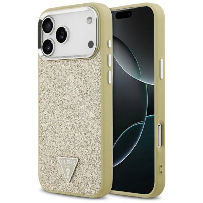 Guess Glitter Triangle Logo MagSafe Case for iPhone 17 Pro Max - Gold