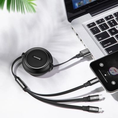 15. Baseus Golden Loop 3in1 extendable cable USB - micro USB / Lightning / USB-C 3.5A 35cm - 120cm black (CAMLT-JH01)
