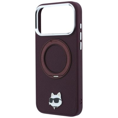 6. Karl Lagerfeld with Ring Stand 360 Choupette Head Pin MagSafe case for iPhone 18 Pro / 17 Pro - burgundy