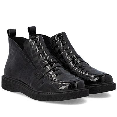 10. Women's patent leather ankle boots crocodile black Rieker 71150-00