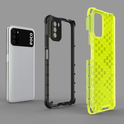 5. Honeycomb Case armor cover with TPU Bumper for Xiaomi Poco M3 transparent