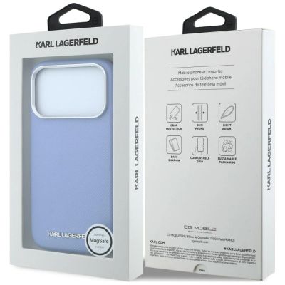 8. Karl Lagerfeld Grained Elongated Logo MagSafe Case for iPhone 17 Pro Max / 18 Pro Max - Blue