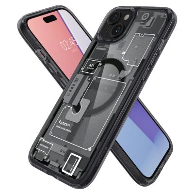 6. Spigen Ultra Hybrid Mag Case with MagSafe for iPhone 15 Plus - Dark Gray (Zero One Pattern)