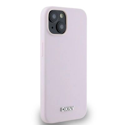 4. DKNY Liquid Silicone Small Metal Logo MagSafe Case for iPhone 14/15/13 - Pink