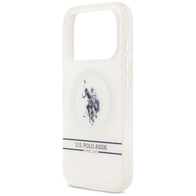 6. US Polo DH and Bottom Stripe Logo MagSafe Case for iPhone 17 Pro - White