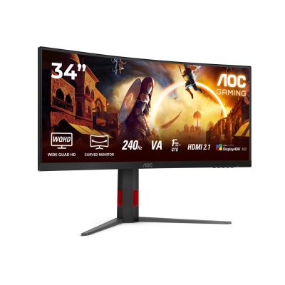 2. AOC CU34G4Z 34-inch monitor, Fast VA, WQHD 21:9, 240 Hz, 1 ms, 3440 x 1440 pixels, 450 cd/m2, HDMI ports: 2, black