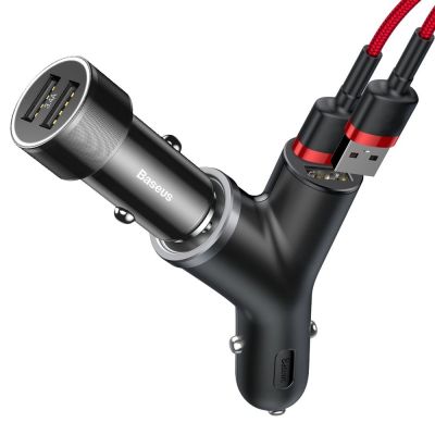 5. Baseus Y Type Car Charger car charger 2x USB + cigarette lighter socket 3.4A black (CCALL-YX01)