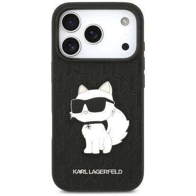 3. Karl Lagerfeld Saffiano Mono Patch Choupette Case for iPhone 18 Pro / 17 Pro – black
