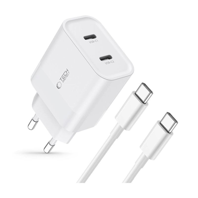 2. Tech-Protect C20W 2x USB-C PD 20W charger with USB-C / USB-C cable - white