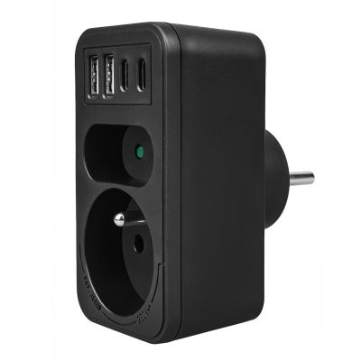 13. MACLEAN POWER SOCKET X2 + 4XUSB, SPLITTER WITH 2 SOCKETS, 2XUSB A, 2XUSB C PD 20W, 1X16A + 1X6A MCE249 F/B