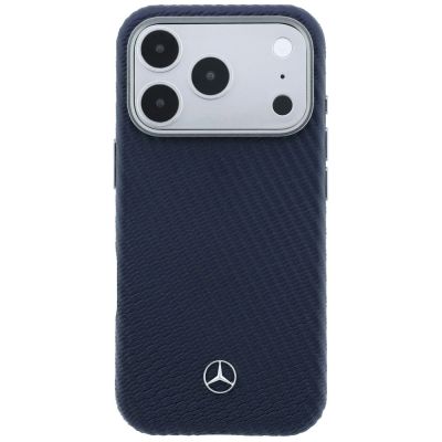 3. Mercedes Leather Semi Wrap Wood Effect MagSafe Case for iPhone 17 Pro Max - Navy Blue