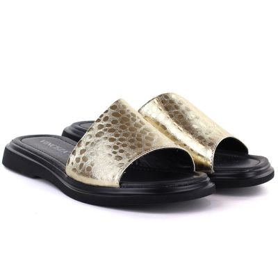 4. Women's gold leather flip-flops Vinceza 66914