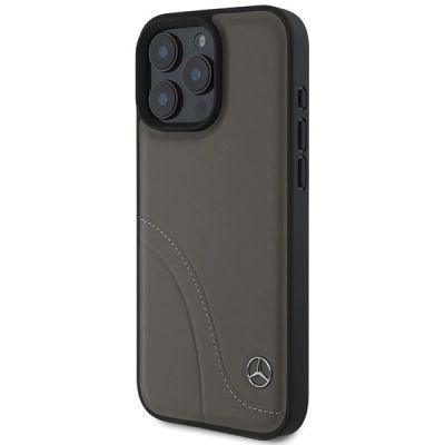 2. Mercedes MB Curved Stitches Leather iPhone 16 Pro Max Case - Brown