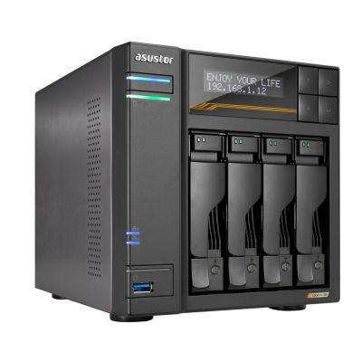 8. NAS Asustor AS6804T; Tower; 4x (3.5" SATA HDD/ 2.5" SSD); AMD Ryzen Embedded V3C14; 16G ECC DDR5 SODIMM (max. 64GB), 2x 10GbE, 2x 5GbE, 4x M.2 2280 NVMe PCIe 4.0, 2x USB4, 2x USB 3.2 Gen, 1x optional 10 GbE card