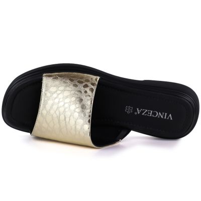 3. Women's gold leather flip-flops Vinceza 66914