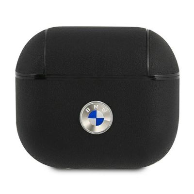 BMW Genuine Leather Silver Logo Case for AirPods 3 - Black