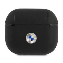 BMW Genuine Leather Silver Logo Case for AirPods 3 - Black