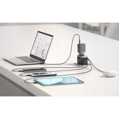 9. Vention 65W GaN Universal Travel Adapter with Charger 2x USB-A 2x USB-C Black