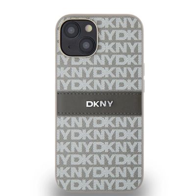 3. DKNY Leather Mono Stripe & Metal Logo case for iPhone 15 / 14 / 13 - beige