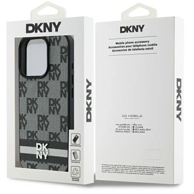 8. DKNY Checkered Pattern & Printed Stripes Case for iPhone 16 Pro - Black