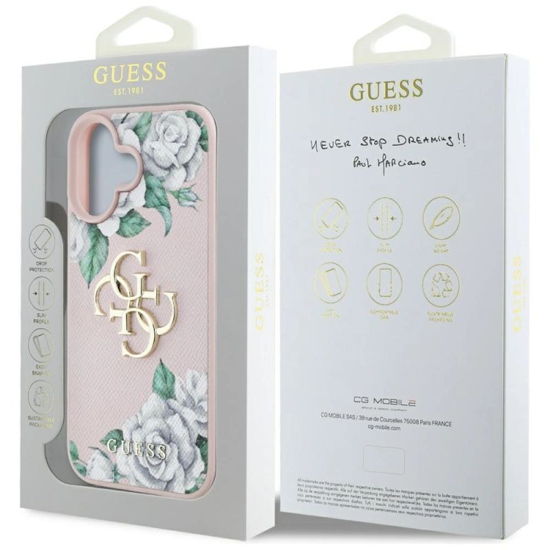 8. Guess Grained Roses Big 4G logo iPhone 16 case - pink
