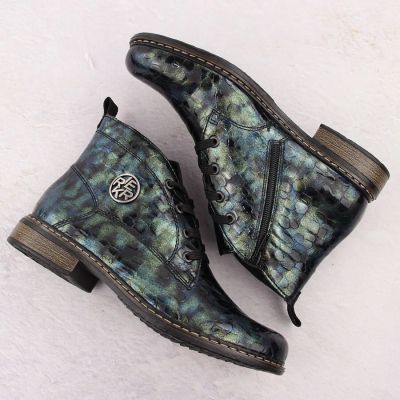 34. Women’s green patent croc ankle boots Rieker 71205-90