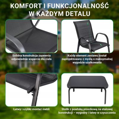 6. Classic Black Forest textile garden furniture set, two chairs + black table