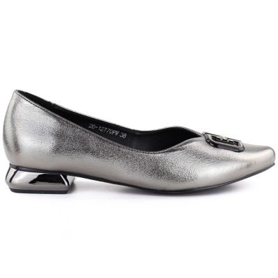 2. Women's ballerinas with decorative heels, silver Potocki SZ12770