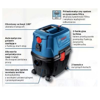 6. Bosch GAS 15 PS Professional 15 l Vacuum Cylinder Dry 1100 W Dust Bag