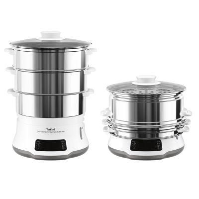 4. Tefal Convenient Series Deluxe VC502D 3-Basket Steamer, 900W Stainless Steel, White