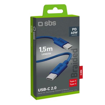 2. SBS TECABLETISSUETCCB USB-C - USB-C 1.5m 60W braided cable - blue