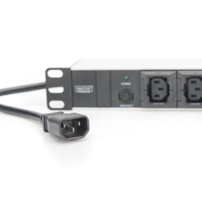 11. Digitus PDU 19" Rackmount Power Strip, 10x C13 sockets, 2.0m, 1x C14 plug, 10A, overload protection, aluminum profile