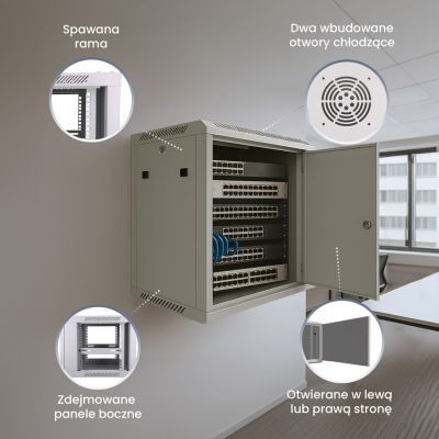 4. Extralink Rack Cabinet 9U 600x450 ASP Gray, Wall Mounted, Solid Sheet Metal Door