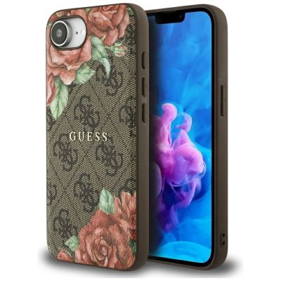 Guess 4G Flowers Print MagSafe case for iPhone 16e - brown