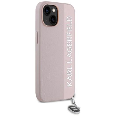 4. Karl Lagerfeld Saffiano Rhinestones & Charm case for iPhone 15 / 14 / 13 - pink
