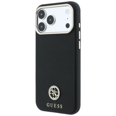 2. Guess Grained Round Strass Logo MagSafe Case for iPhone 18 Pro / 17 Pro - Black