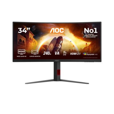 36. AOC CU34G4Z 34-inch monitor, Fast VA, WQHD 21:9, 240 Hz, 1 ms, 3440 x 1440 pixels, 450 cd/m2, HDMI ports: 2, black